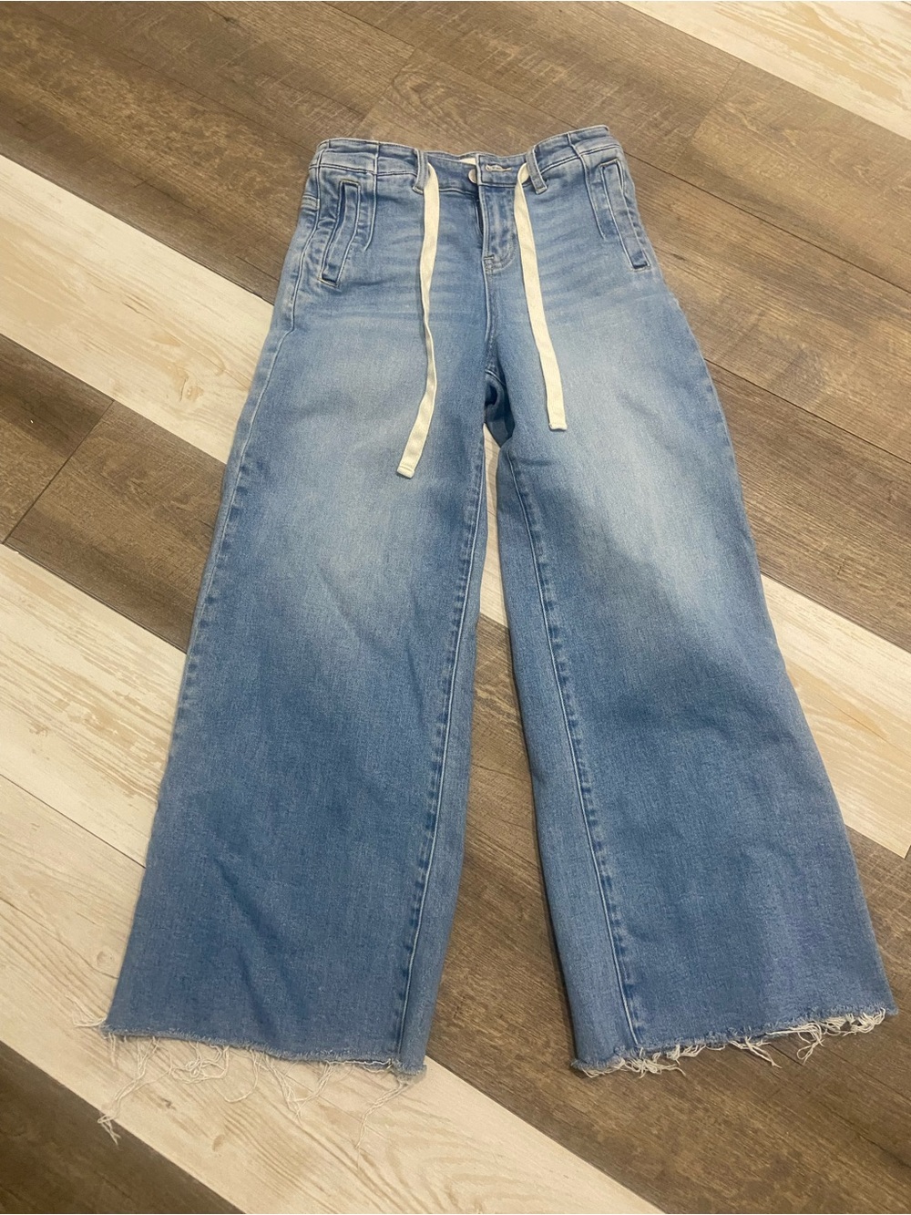 Light Wash Wide Leg Jeans with Drawstring Waist